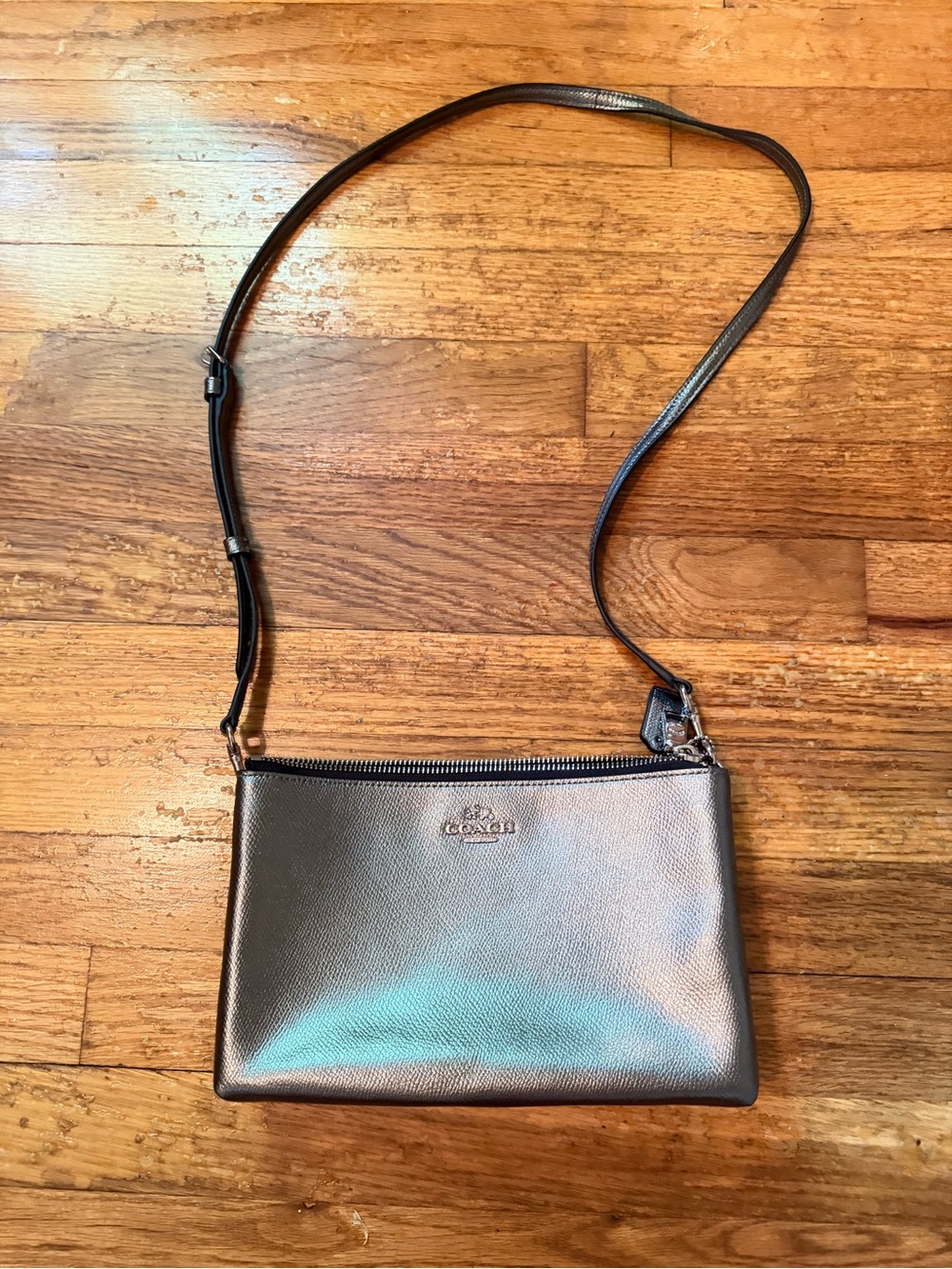Coach Metallic Pewter Crossbody Bag